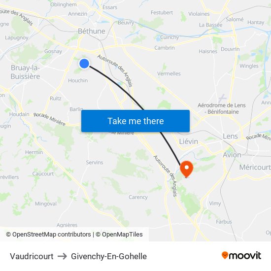 Vaudricourt to Givenchy-En-Gohelle map