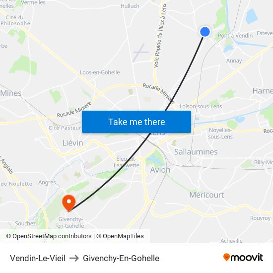 Vendin-Le-Vieil to Givenchy-En-Gohelle map