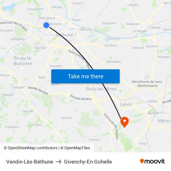 Vendin-Lès-Béthune to Givenchy-En-Gohelle map