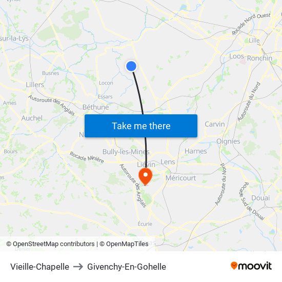 Vieille-Chapelle to Givenchy-En-Gohelle map