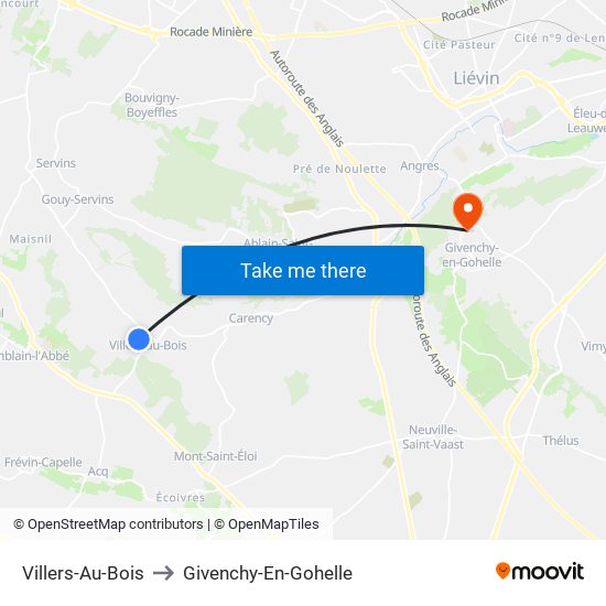 Villers-Au-Bois to Givenchy-En-Gohelle map