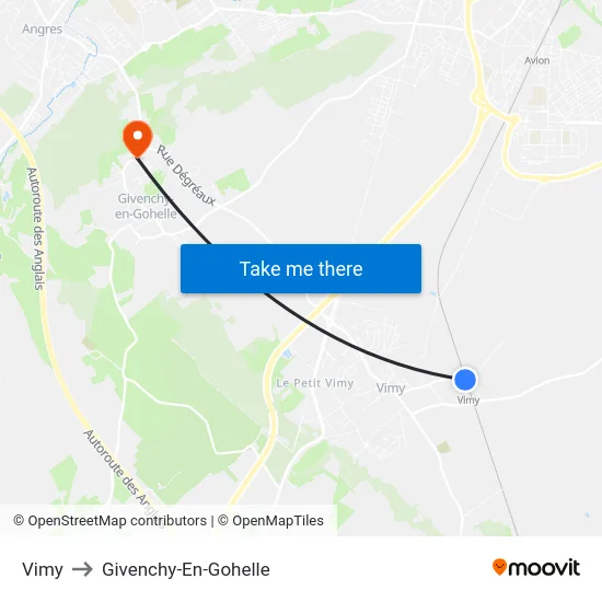 Vimy to Givenchy-En-Gohelle map