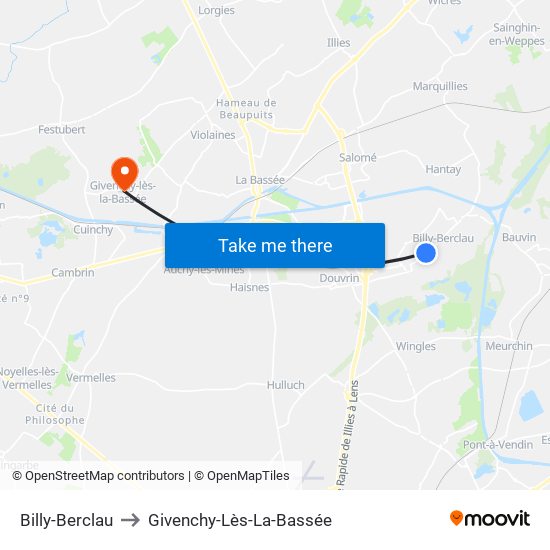 Billy-Berclau to Givenchy-Lès-La-Bassée map