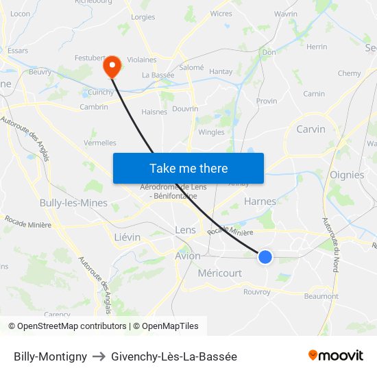 Billy-Montigny to Givenchy-Lès-La-Bassée map