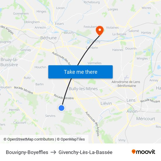 Bouvigny-Boyeffles to Givenchy-Lès-La-Bassée map