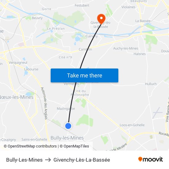 Bully-Les-Mines to Givenchy-Lès-La-Bassée map