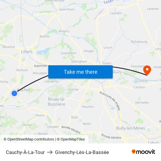 Cauchy-À-La-Tour to Givenchy-Lès-La-Bassée map