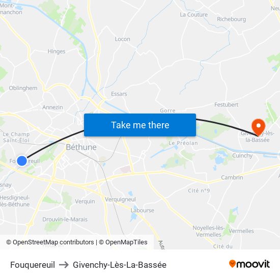 Fouquereuil to Givenchy-Lès-La-Bassée map