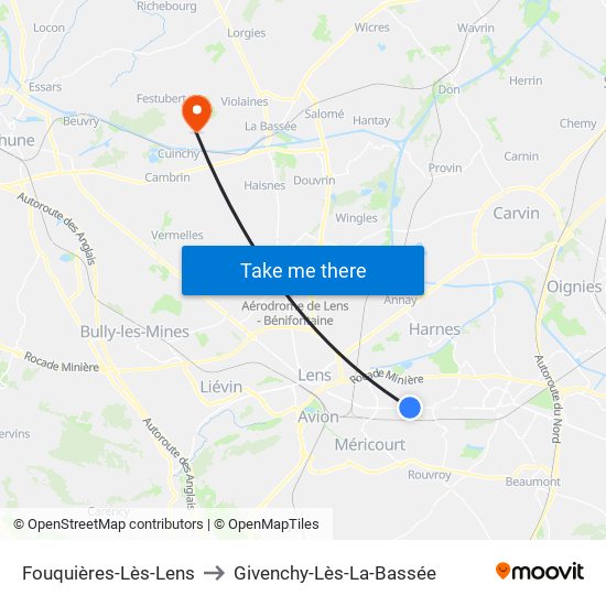 Fouquières-Lès-Lens to Givenchy-Lès-La-Bassée map