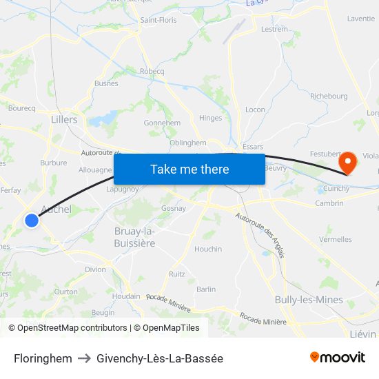 Floringhem to Givenchy-Lès-La-Bassée map