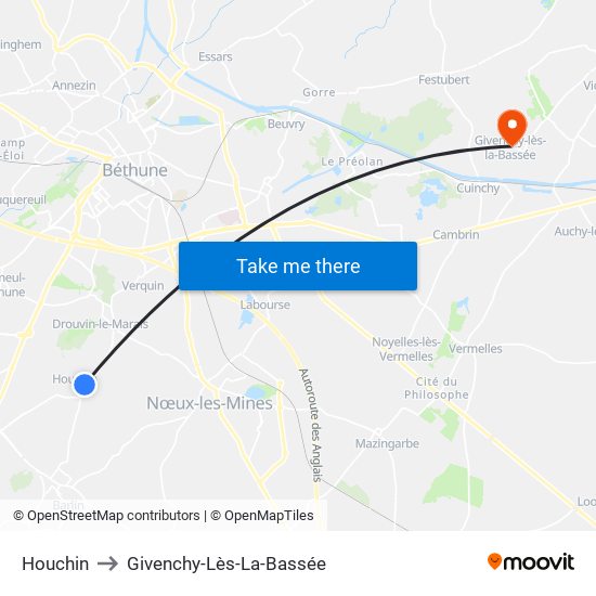 Houchin to Givenchy-Lès-La-Bassée map