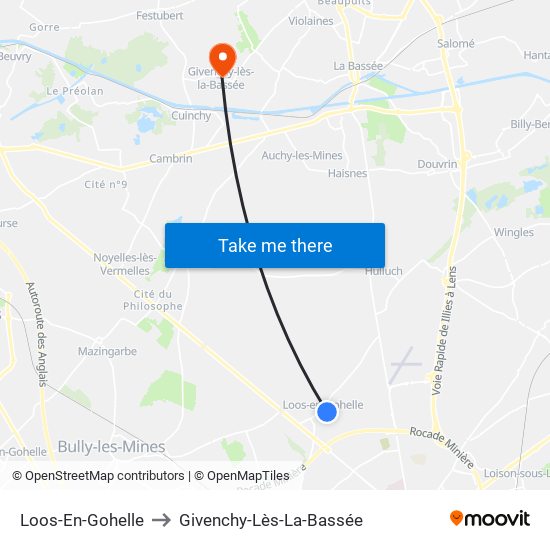 Loos-En-Gohelle to Givenchy-Lès-La-Bassée map