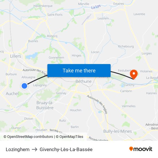 Lozinghem to Givenchy-Lès-La-Bassée map