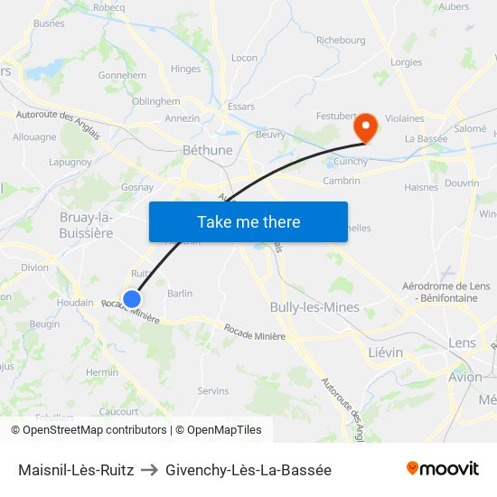Maisnil-Lès-Ruitz to Givenchy-Lès-La-Bassée map