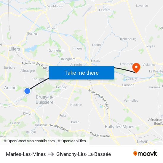 Marles-Les-Mines to Givenchy-Lès-La-Bassée map