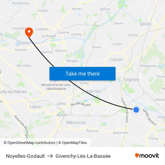 Noyelles-Godault to Givenchy-Lès-La-Bassée map