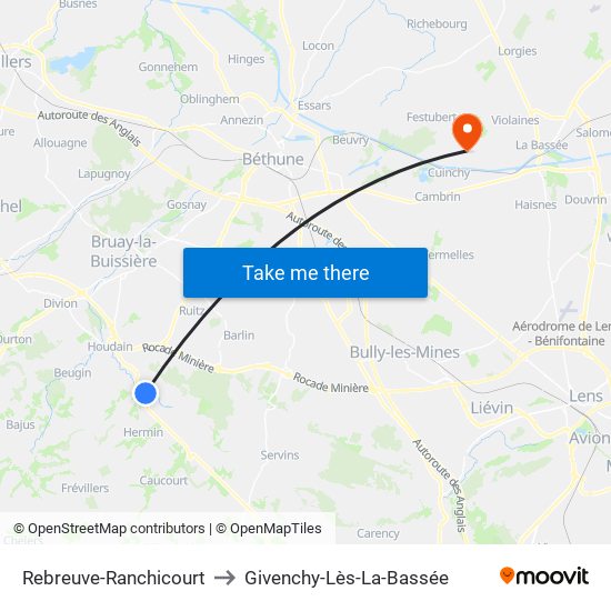 Rebreuve-Ranchicourt to Givenchy-Lès-La-Bassée map