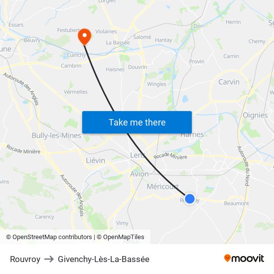 Rouvroy to Givenchy-Lès-La-Bassée map