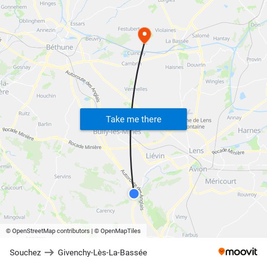Souchez to Givenchy-Lès-La-Bassée map