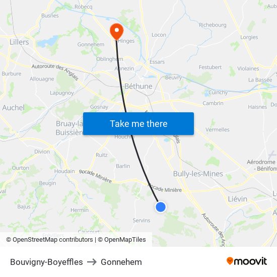 Bouvigny-Boyeffles to Gonnehem map