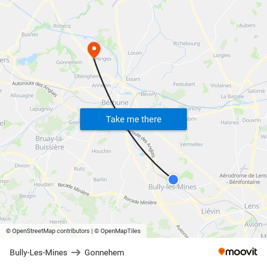 Bully-Les-Mines to Gonnehem map