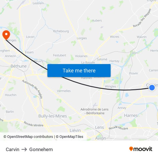 Carvin to Gonnehem map