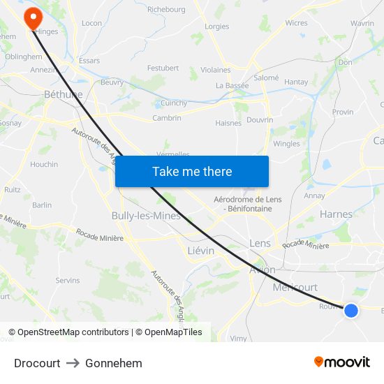 Drocourt to Gonnehem map