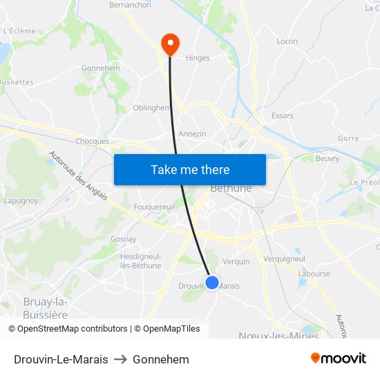 Drouvin-Le-Marais to Gonnehem map