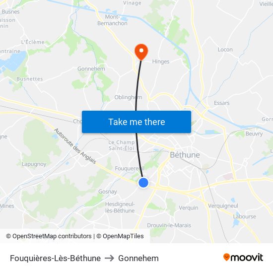 Fouquières-Lès-Béthune to Gonnehem map