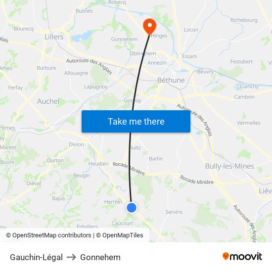 Gauchin-Légal to Gonnehem map