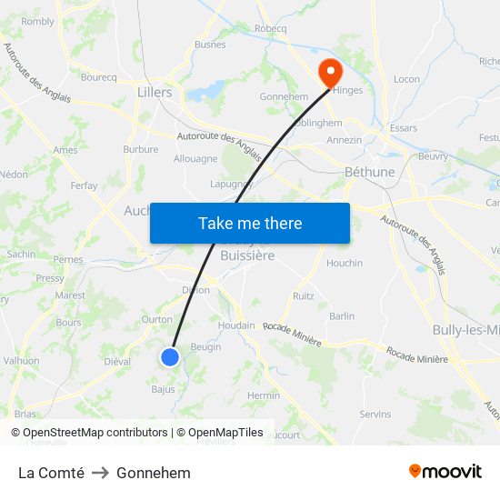 La Comté to Gonnehem map