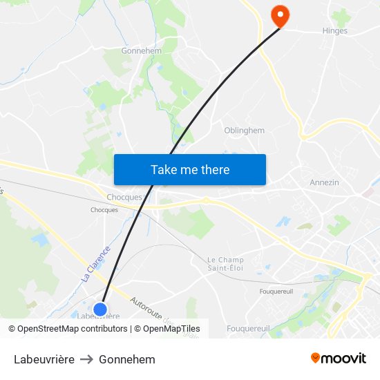 Labeuvrière to Gonnehem map