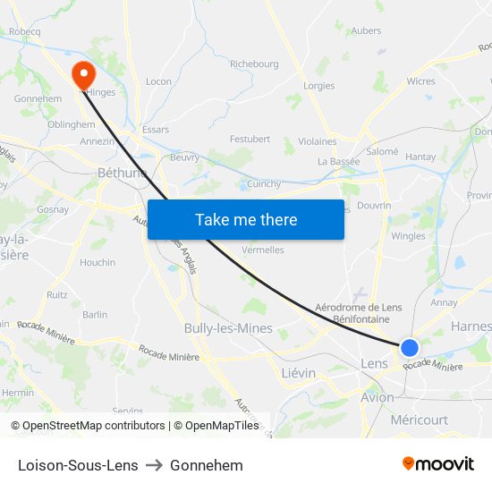 Loison-Sous-Lens to Gonnehem map