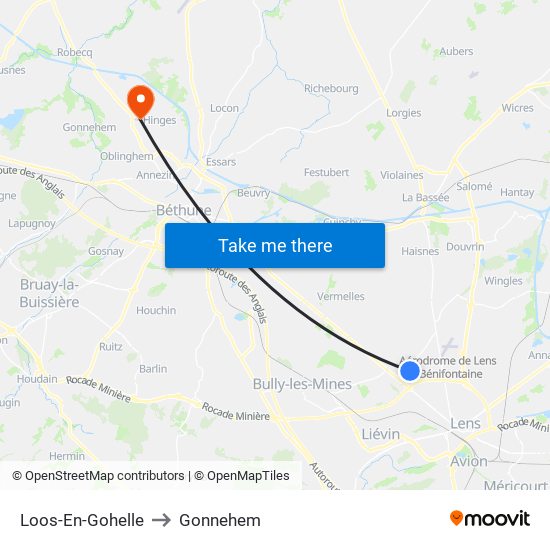 Loos-En-Gohelle to Gonnehem map