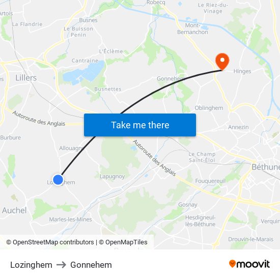 Lozinghem to Gonnehem map