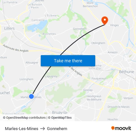 Marles-Les-Mines to Gonnehem map