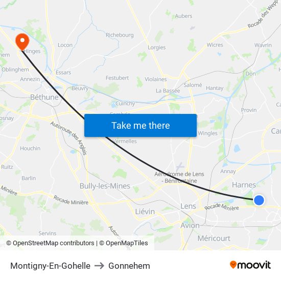 Montigny-En-Gohelle to Gonnehem map