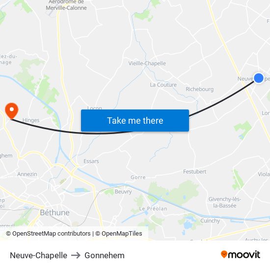 Neuve-Chapelle to Gonnehem map