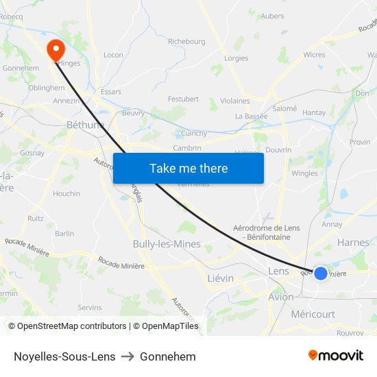 Noyelles-Sous-Lens to Gonnehem map