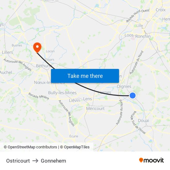 Ostricourt to Gonnehem map