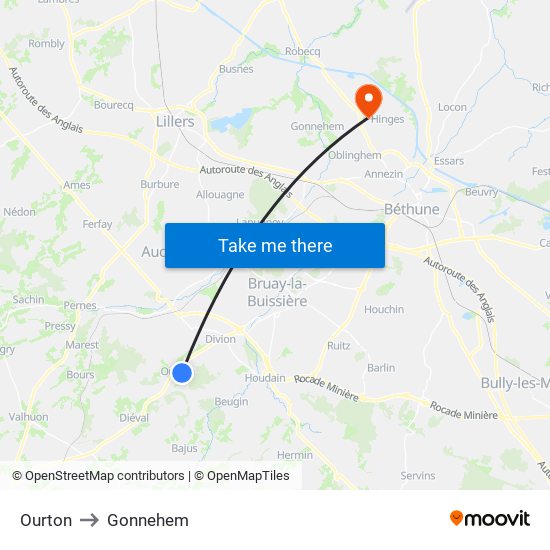 Ourton to Gonnehem map