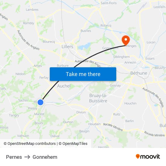 Pernes to Gonnehem map