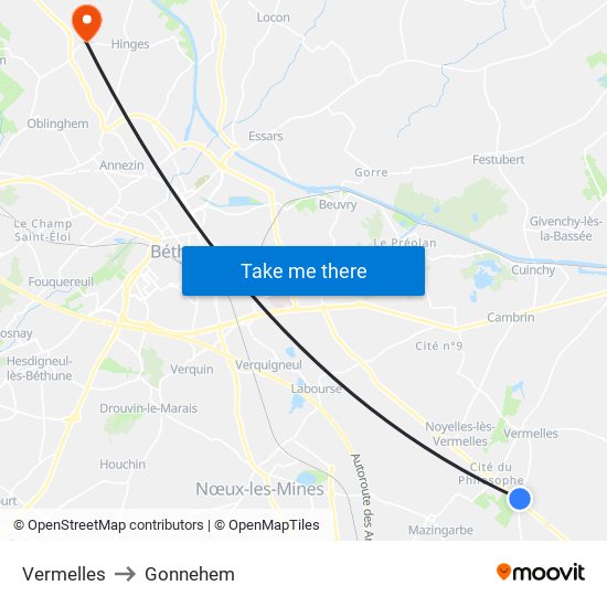 Vermelles to Gonnehem map