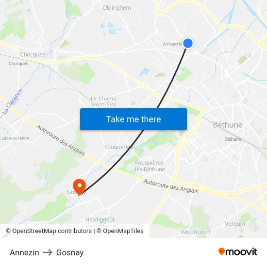 Annezin to Gosnay map