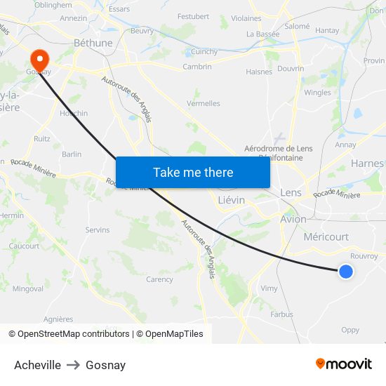 Acheville to Gosnay map