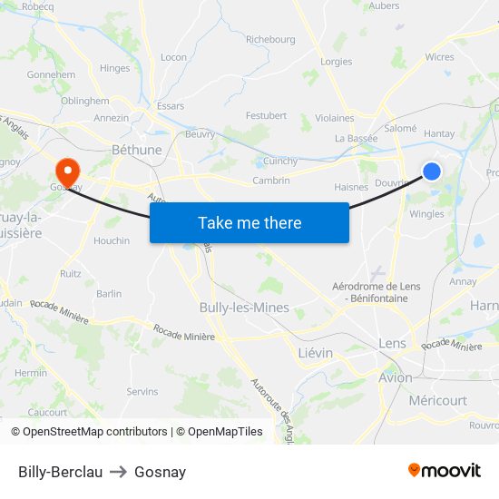 Billy-Berclau to Gosnay map