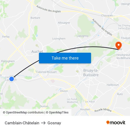 Camblain-Châtelain to Gosnay map