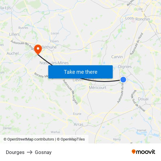 Dourges to Gosnay map