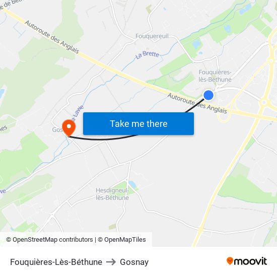 Fouquières-Lès-Béthune to Gosnay map