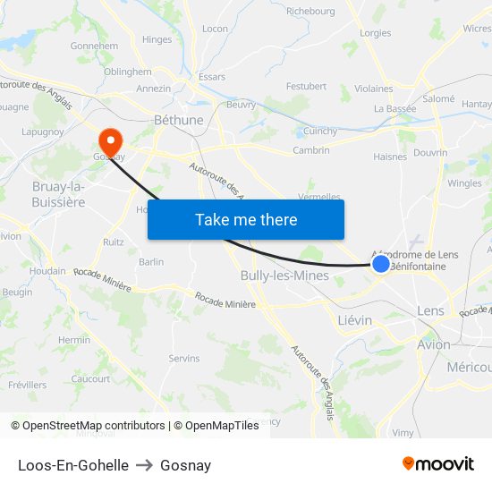 Loos-En-Gohelle to Gosnay map